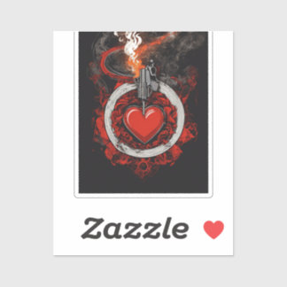 Sticker Plaque personnalisée Fiery Heart & Revolver