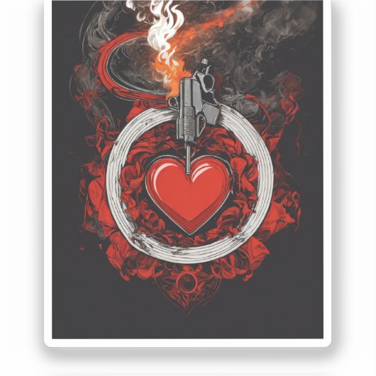 Sticker Plaque personnalisée Fiery Heart & Revolver (Recto)