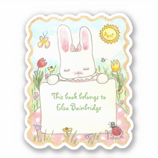 Sticker Plaque rectangulaire de lapin rose rectangulaire (Devant)