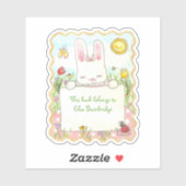 Sticker Plaque rectangulaire de lapin rose rectangulaire (Feuille)