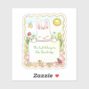 Sticker Plaque rectangulaire de lapin rose rectangulaire