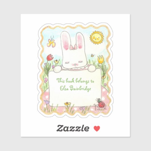 Sticker Plaque rectangulaire de lapin rose rectangulaire (Feuille)