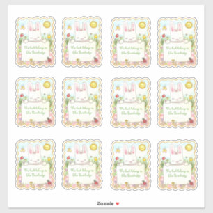 Sticker Plaques de livre de lapin rose rectangulaire