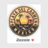Sticker Playa del Carmen Palm Tree Retro 80s Playa mexicai (Feuille)