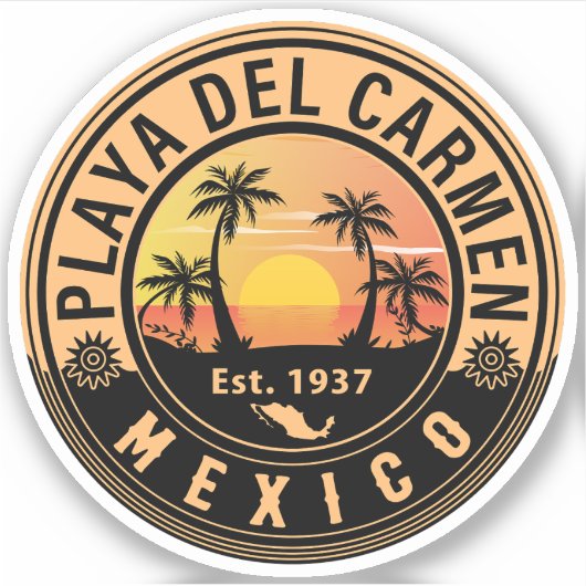 Sticker Playa del Carmen Palm Tree Retro 80s Playa mexicai (Devant)