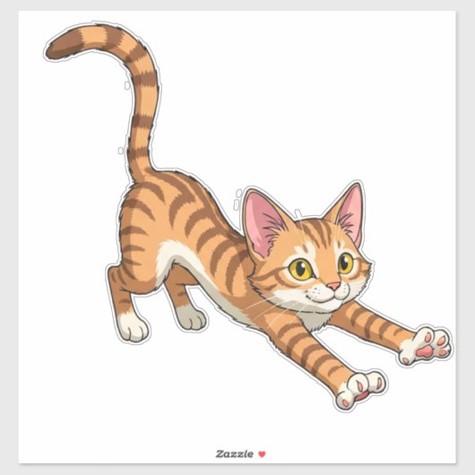 Sticker Playful Orange Kitten Cartoon (Feuille)