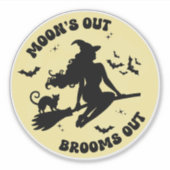 Sticker Pleine lune drôle de balais d'Halloween sortent de (Devant)