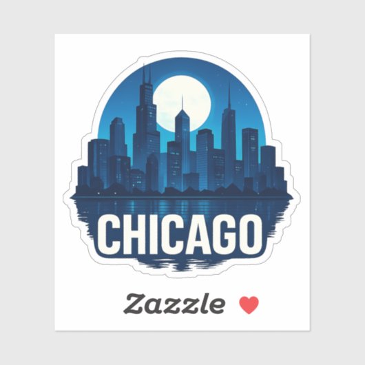 Sticker Pleine lune Skyline de Chicago (Feuille)