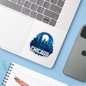 Sticker Pleine lune Skyline de Chicago (Ordinateur portable avec iPhone)