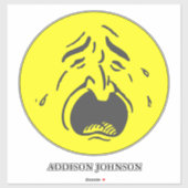 Sticker Pleurer Grosse Bouche Jaune Expression et nom du v (Feuille)
