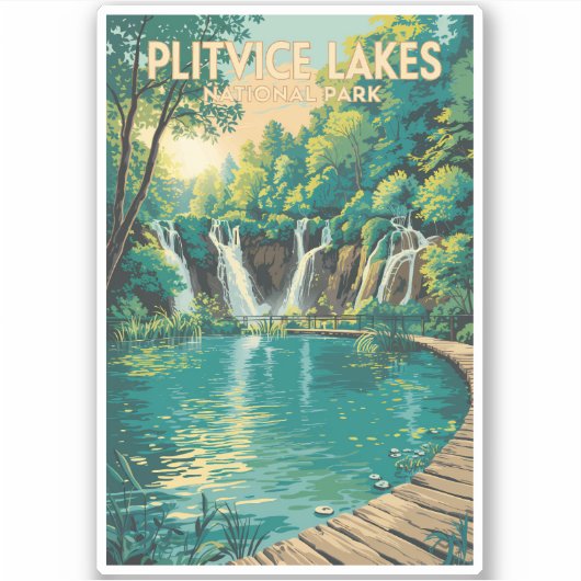 Sticker Plitvice Lakes National Park Illustration Travel (Devant)
