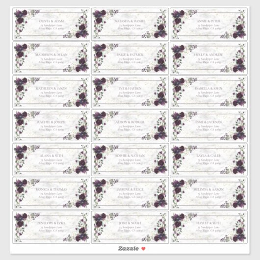 Sticker Plum Purple Gold Marble Mariage de automne Adresse (Feuille)