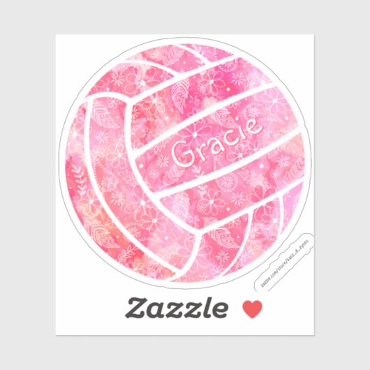 Sticker plumes de poule de pouce rose doodle volleyball (Feuille)