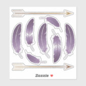 Sticker Plumes et flèches violet et or Boho Scrapbook (Feuille)