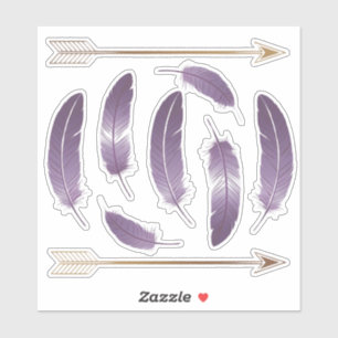 Sticker Plumes et flèches violet et or Boho Scrapbook