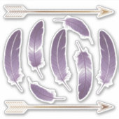 Sticker Plumes et flèches violet et or Boho Scrapbook (Devant)