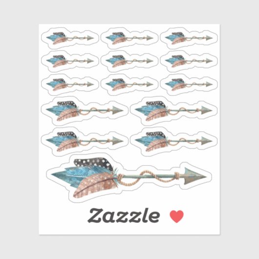 Sticker Plumes Turquoise Rustique Arrow Tribal Boho Chic (Feuille)