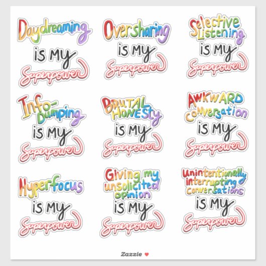 Sticker Plus de superpuissances neurodivergeantes (Feuille)