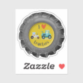 Sticker Pneus de tracteur avec tracteurs i love mignons (Feuille)
