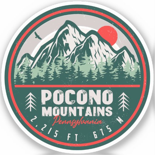 Sticker Pocono Mountains PA Retro Sunset Souvenirs (Recto)