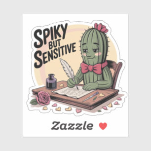 Sticker Poète Cactus Épineux Mais Sensible en Train d'Écri