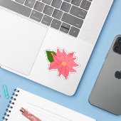 Sticker Poinsettia de Noël rose (Ordinateur portable avec iPhone)