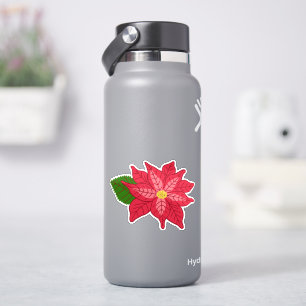 Sticker Poinsettia de Noël rouge et rose