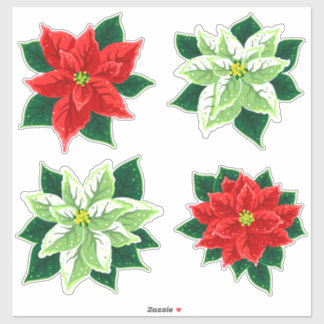 Sticker Poinsettia Fleur de Noël Vintage motif floral
