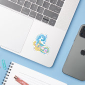 Sticker Point, Sherpa Blue, Design de sable doré (Ordinateur portable avec iPhone)