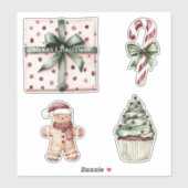 Sticker Points roses de Noël Ruban vert & Bow (Feuille)