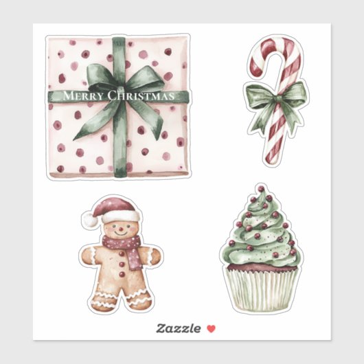 Sticker Points roses de Noël Ruban vert & Bow (Feuille)