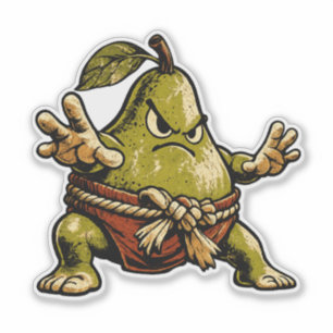 Sticker Poire Sumo — Sumo Wrestler de Fruit Drôle Vintage 