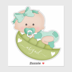 Sticker Pois doux en pod bébé fille en vert menthe et nom