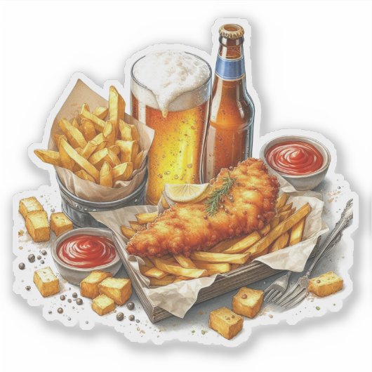 Sticker Poisson frit et frites (Devant)
