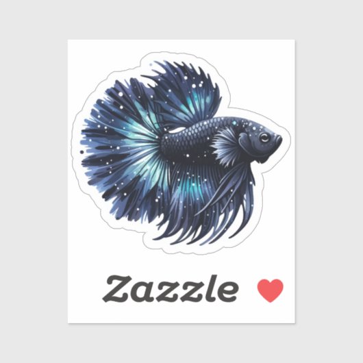 Sticker Poisson noir et bleu Betta (Feuille)