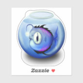 Sticker Poisson pêcheur aquarium bol de poisson mignon ble (Feuille)