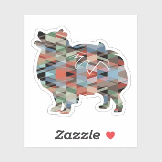 Sticker Poméranian Dog Breed Geo Silhouette Plaid (Feuille)