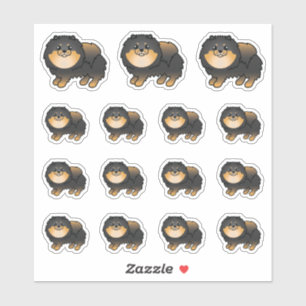 Sticker Pomeranian noir et feu Chien de dessin animé migno