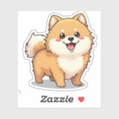 Sticker Poméranien, Joueuse Kawaii Render, Petit (Feuille)