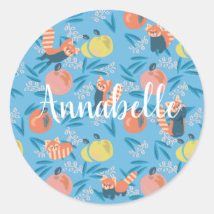 Sticker Pomme Bleue "Panda Rouge" personnalisé