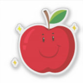 Sticker Pomme rouge avec un visage heureux (Devant)