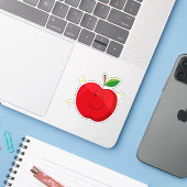Sticker Pomme rouge avec un visage heureux (Ordinateur portable avec iPhone)