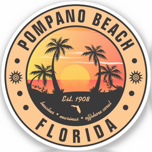 Sticker Pompano Beach Floride Retro Sunset Souvenir 80s (Recto)