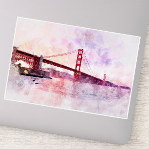 Sticker Pont Golden Gate aquarelle au coucher du soleil