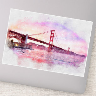 Sticker Pont Golden Gate au coucher du soleil Pastel à San