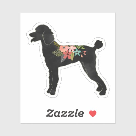 Sticker Poodle Dog Breed Boho Floral Silhouette (Feuille)