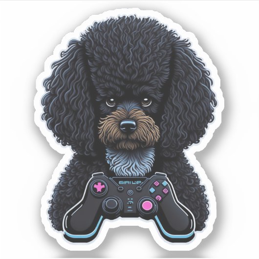 Sticker Poodle Gamer With Joystick  (Devant)