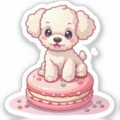 Sticker Poodle Kawaii assis sur Macaron (Recto)