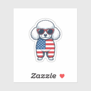 Sticker Poodle Patriotique avec Lunettes de Soleil Design