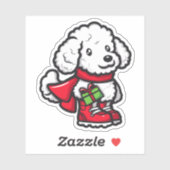 Sticker Poodle tenant un cadeau de Noël (Feuille)